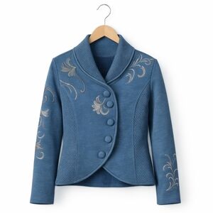 Carson Wool Quiet Luxury  Bohemian Whimsical Embroidered Jacket Size SP